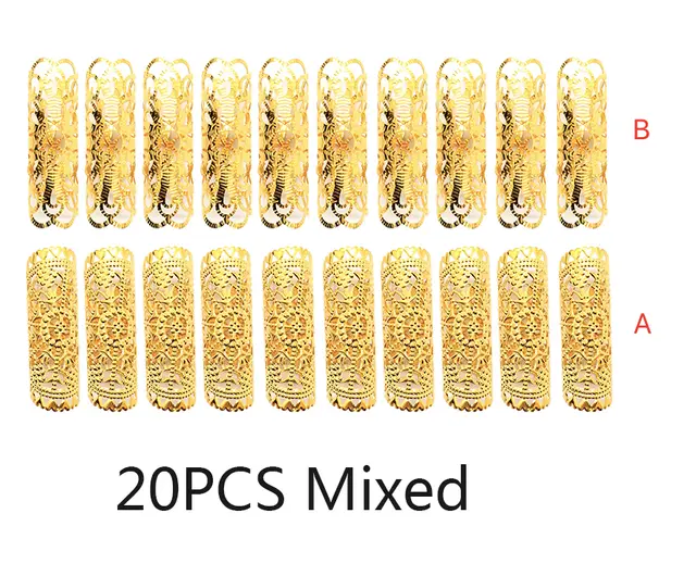 Round Adjustable Golden Metal Hair Tube Beads Rings Gold Mixed - Shop at LoveMi