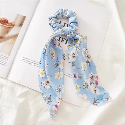 Simple and elegant large intestine ring streamer Light Blue Floral - Shop at LoveMi