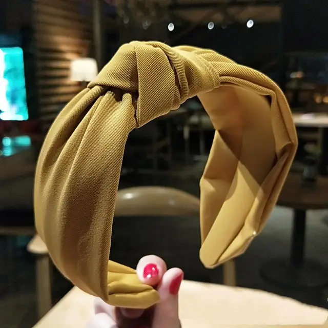 Vintage Fabric Wide sided Knotted Cross Headband Yellow - Shop at LoveMi