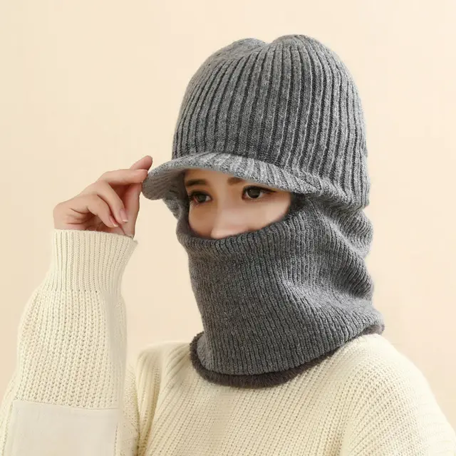 Thickened warm knitted woolen hat Grey - Shop at LoveMi