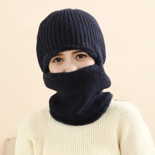 Thickened warm knitted woolen hat Navy - Shop at LoveMi