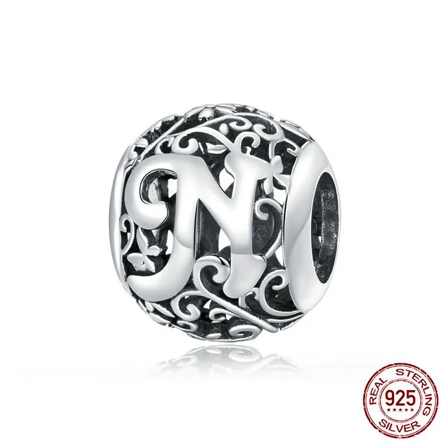 Forest pattern 26 English letters sterling silver loose beads N - Shop at LoveMi