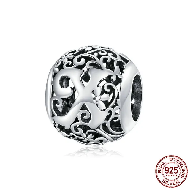 Forest pattern 26 English letters sterling silver loose beads X - Shop at LoveMi