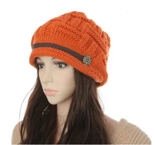 Women's Fashion Braided Autumn Winter Warm Baggy Beanie knitted hat crocheted hat 989D - Orange - View 1