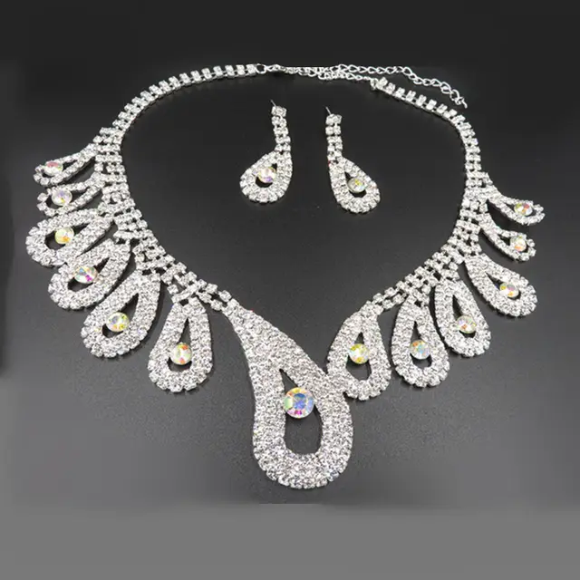 The New All match Bride Bride Wedding Accessories Diamond Suit Set Big Chain Necklace Set Color - Shop at LoveMi