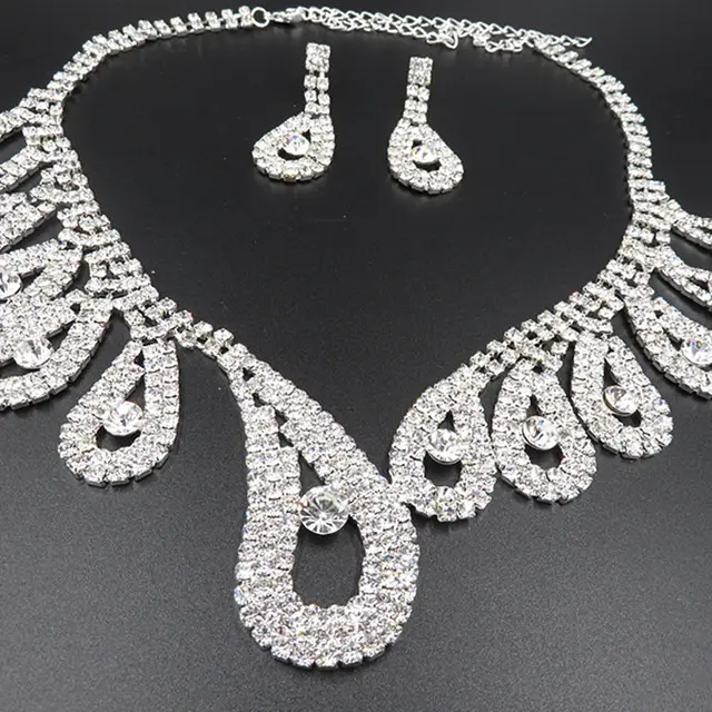 The New All match Bride Bride Wedding Accessories Diamond Suit Set Big Chain Necklace Set White - Shop at LoveMi
