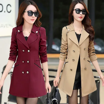 Medium length coat with double breasted windbreaker Wine - Shop at LoveMi