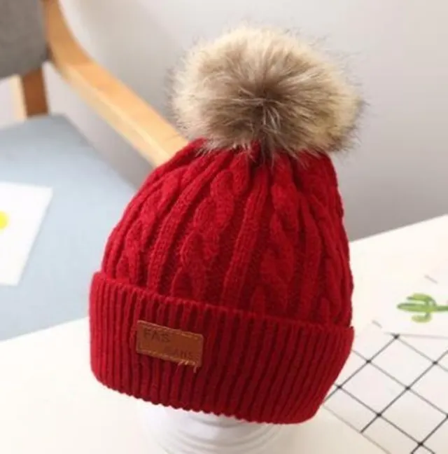 Cute fur ball warm ear protection wool hat Wine Red - Shop at LoveMi