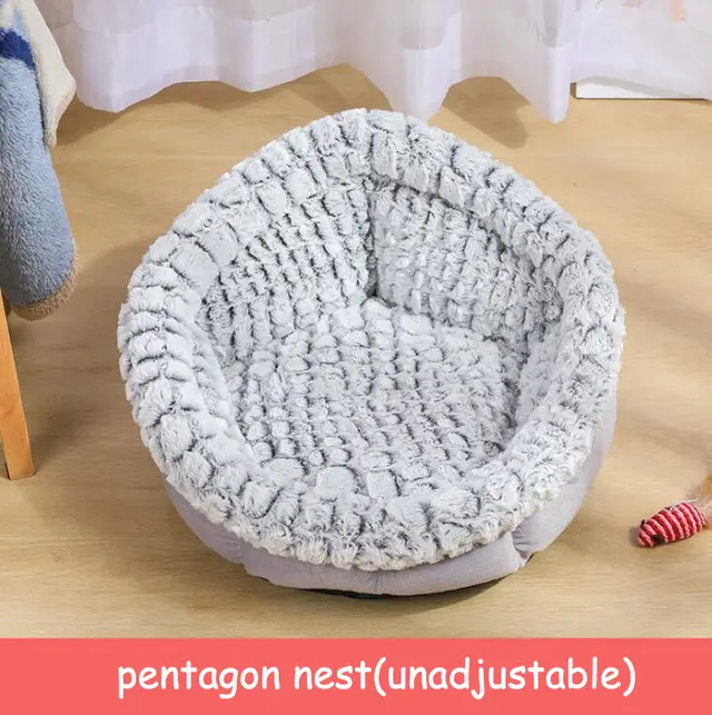 Pet Bed Soft Non Slip Plush Kennel Round Cat Dog Nest Cushion Pn Grey - Shop at LoveMi