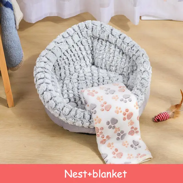 Pet Bed Soft Non Slip Plush Kennel Round Cat Dog Nest Cushion Pnb Grey - Shop at LoveMi