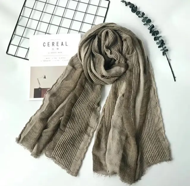 Cotton and linen striped pleated scarf Brown - Shop at LoveMi