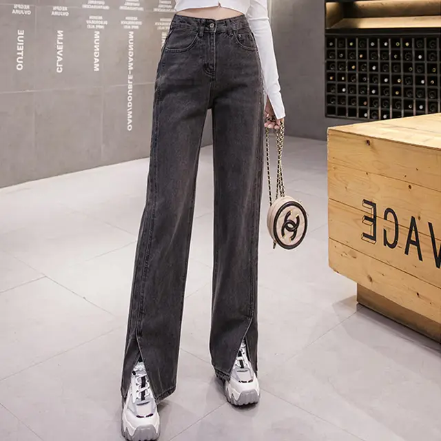 Straight leg split jeans Black - Shop at LoveMi