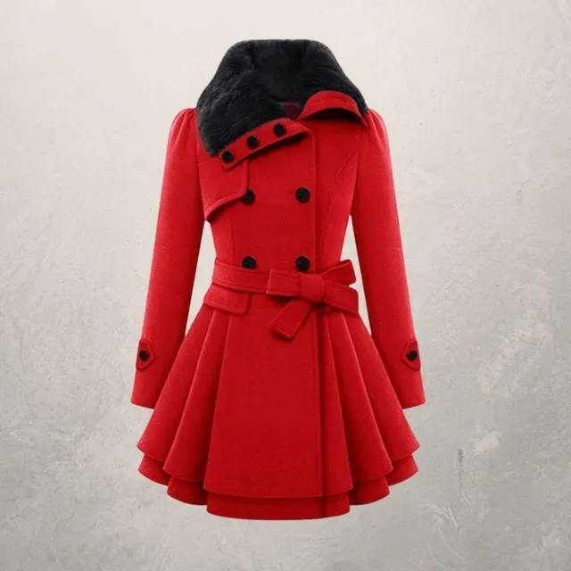 Women's Slim Mid length Double Breasted Woolen Coat Red - Shop at LoveMi