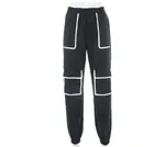 White Stripe Cargo Pants Women Trousers Pockets Patchwork Contrast Colour High Waist Pants Hip Hop Capris - White