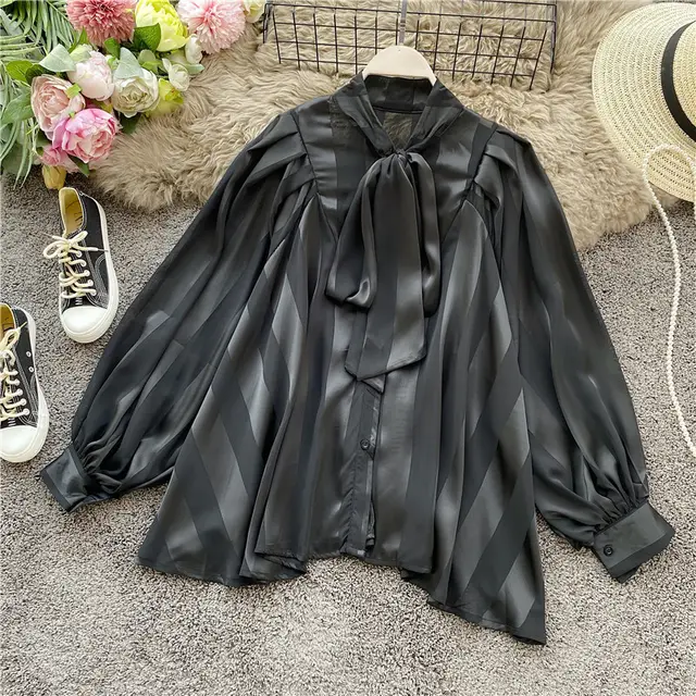 Lantern sleeve western style mid length top Black - Shop at LoveMi