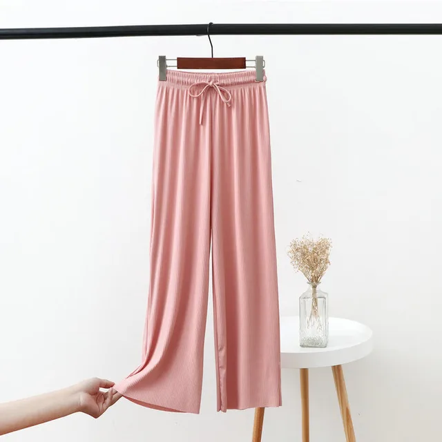 Draping ice silk wide leg pants Pink - Shop at LoveMi