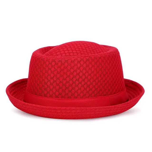 British Jazz Mesh Top Hat With Flat Edge And Foldable Sun Visor Red - Shop at LoveMi