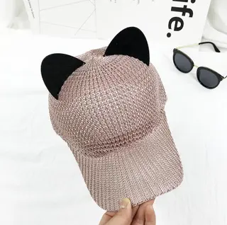 Summer Cute Cat Ear Breathable Solar Mesh Baseball Caps - Pink