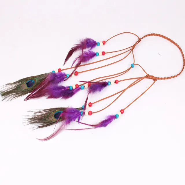 Peacock feather leather rope pendant hair ornament - Shop at LoveMi
