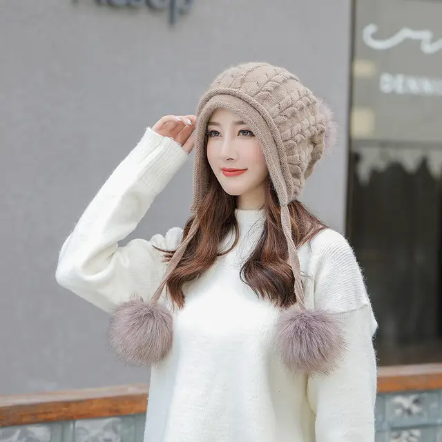 New Hat Women Winter Fashion Knitted Hat Cute and Warm Khaki - Shop at LoveMi