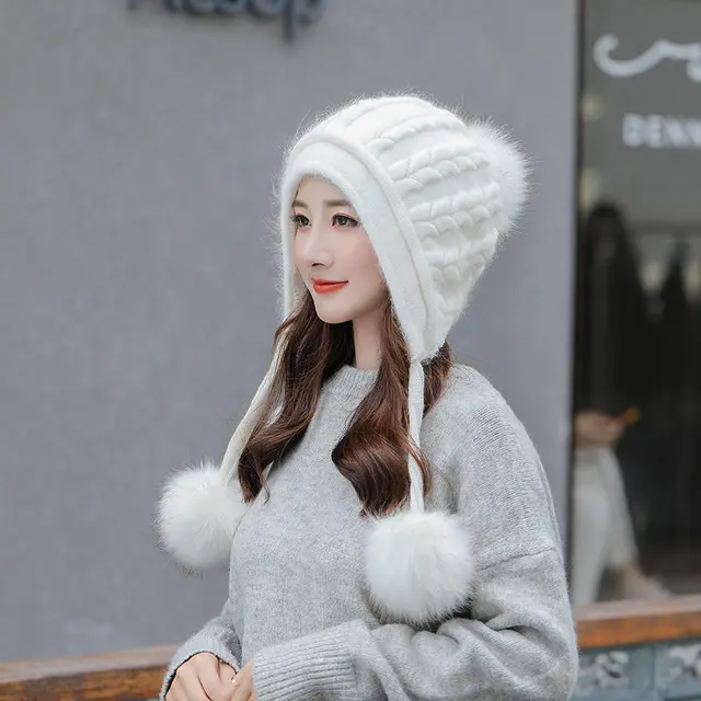 New Hat Women Winter Fashion Knitted Hat Cute and Warm White - Shop at LoveMi