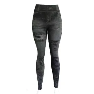 Women's Super Elastic 9-point Denim Leggings - Black