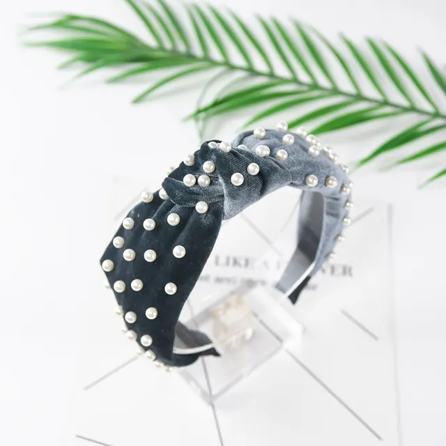 Pearl velvet knotted hair hoop Grey - Shop at LoveMi