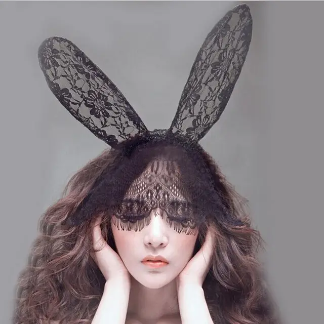Lace bunny ears headdress Black - Shop at LoveMi