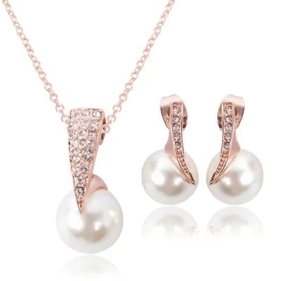 Creative Bridal Pearl Necklace Earrings Jewelry Set Default - Shop at LoveMi