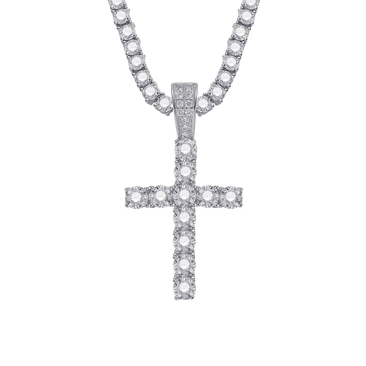 Boutique cross pendant Zircon 4mm Necklace - Silver