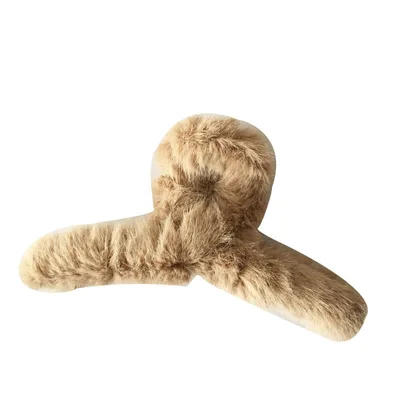 Fashion Lovely Large Sweet Solid Color Plush Hairpin Khaki - Shop at LoveMi