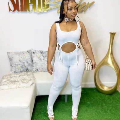 Lace up cutout sports suit White - Shop at LoveMi