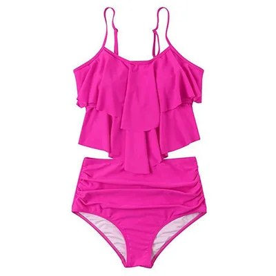 Ruffled bikini swimsuit Rose Pink - Shop at LoveMi
