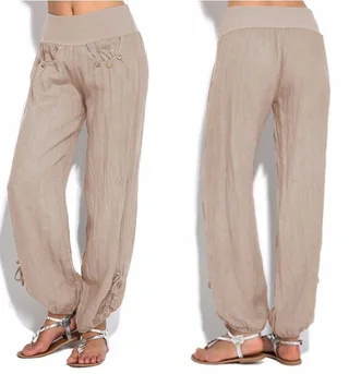 Buttoned casual wide-leg trousers - Apricot