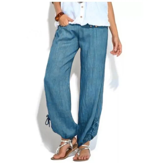 Buttoned casual wide leg trousers Navy Blue - Shop at LoveMi