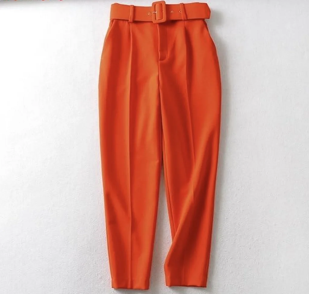 Multicolor draped trousers with belt - Orange