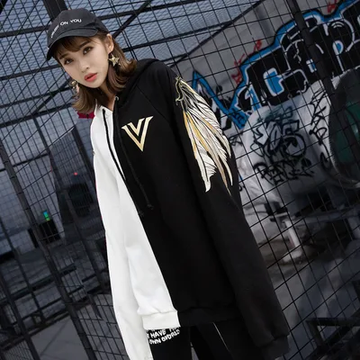 Back Angel Wing Hooded Sweater For Female Lovers Black White - Shop at LoveMi