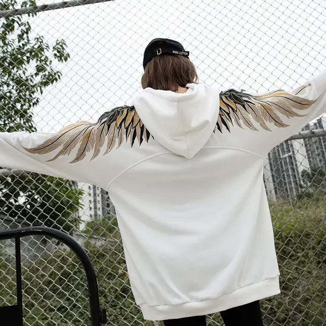 Back Angel Wing Hooded Sweater For Female Lovers White - Shop at LoveMi