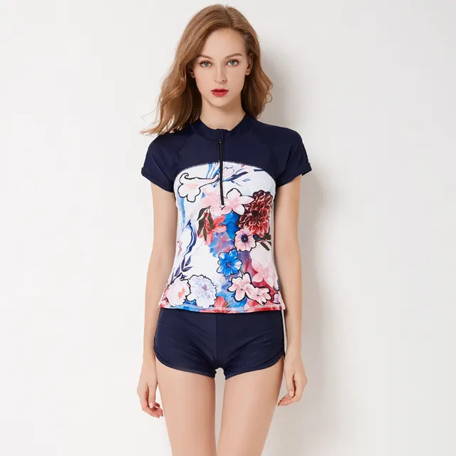 Split boxer short sleeve female swimming Dark Blue - Shop at LoveMi