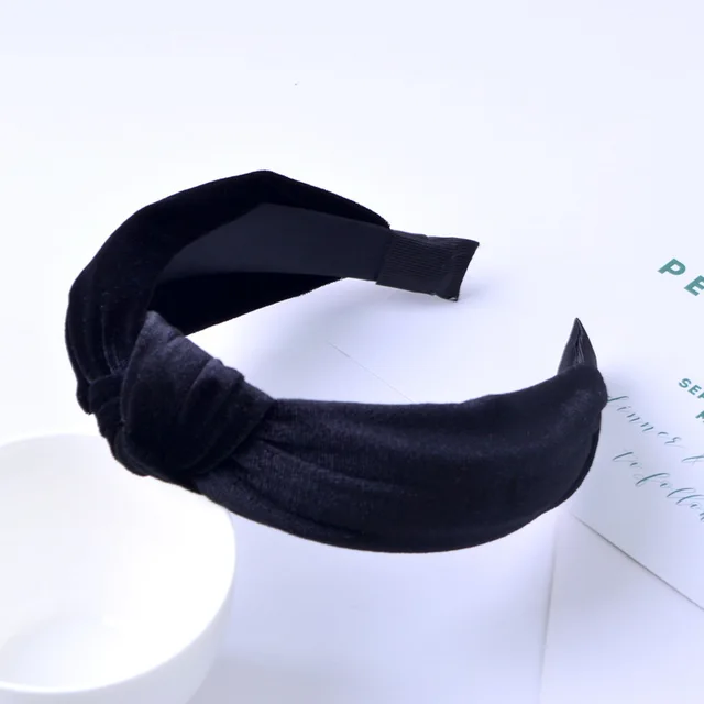 Knotted Gold Velvet Wide Edge Fabric Hair Band Black - Shop at LoveMi