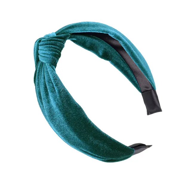 Knotted Gold Velvet Wide Edge Fabric Hair Band Peacock Blue - Shop at LoveMi