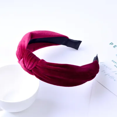 Knotted Gold Velvet Wide Edge Fabric Hair Band Red - Shop at LoveMi