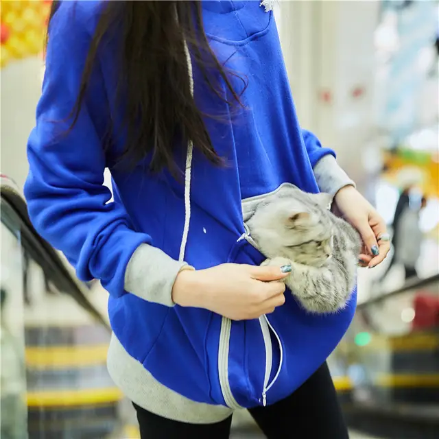 European and American Hot Cat and Dog kangaroo Hooded Sweater Blue - Shop at LoveMi