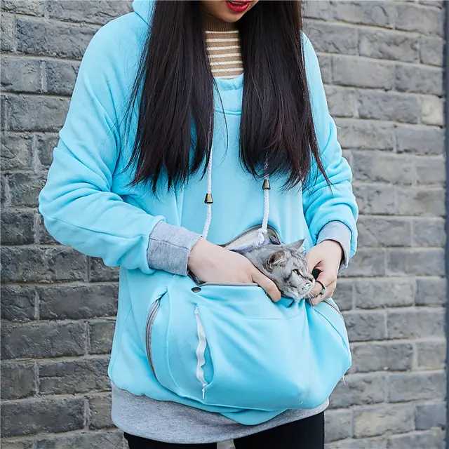 European and American Hot Cat and Dog kangaroo Hooded Sweater Light Blue - Shop at LoveMi