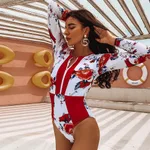One piece long sleeve bikini - Red
