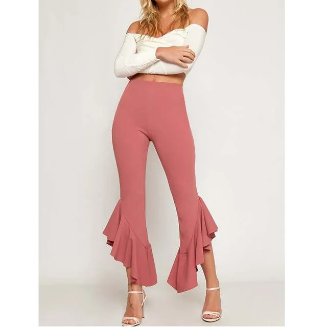 Irregular ruffled casual trousers Pink - Shop at LoveMi