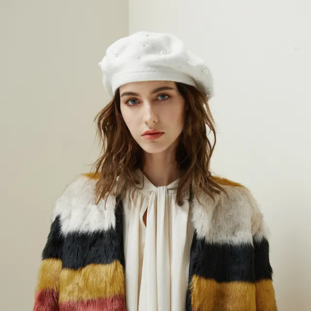 Autumn and winter all match pearl beret adult hat White - Shop at LoveMi