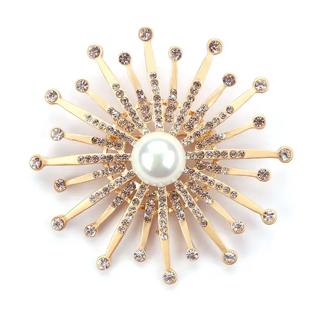 Rhinestone Pearl Brooch Pin 3 Style Gold - Shop at LoveMi