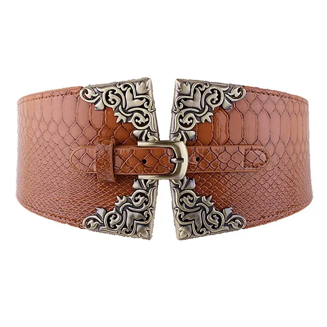 European and American wild elastic wide belt Camel - Shop at LoveMi