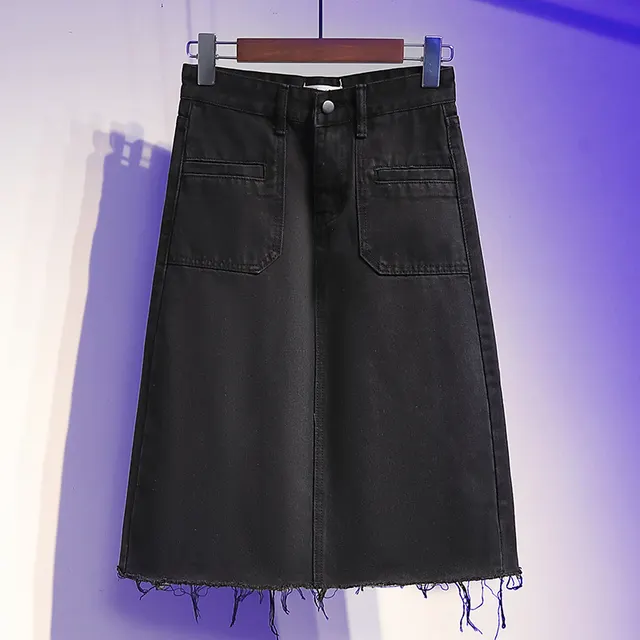 Denim skirt women's mid length Korean style loose Black - Shop at LoveMi
